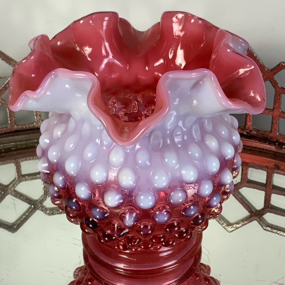 Fenton Cranberry Opalescent Hobnail Vase